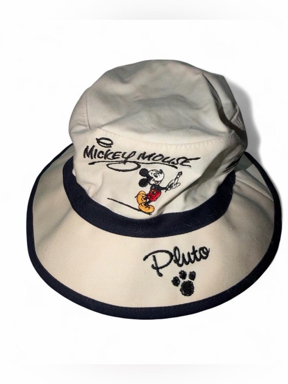 Disney Cream and Navy Bucket Hat with Mickey Mouse & Pluto Embroidery